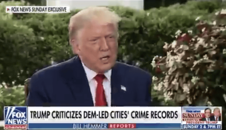 WATCH: Donald Trump interrupts interview to provide evidence that Biden wants to defund the police….he couldn’t find any.