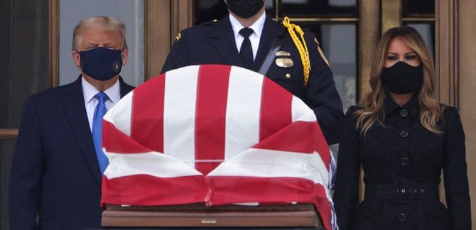 "Vote him out" Donald Trump booed as he visits RBG's casket.