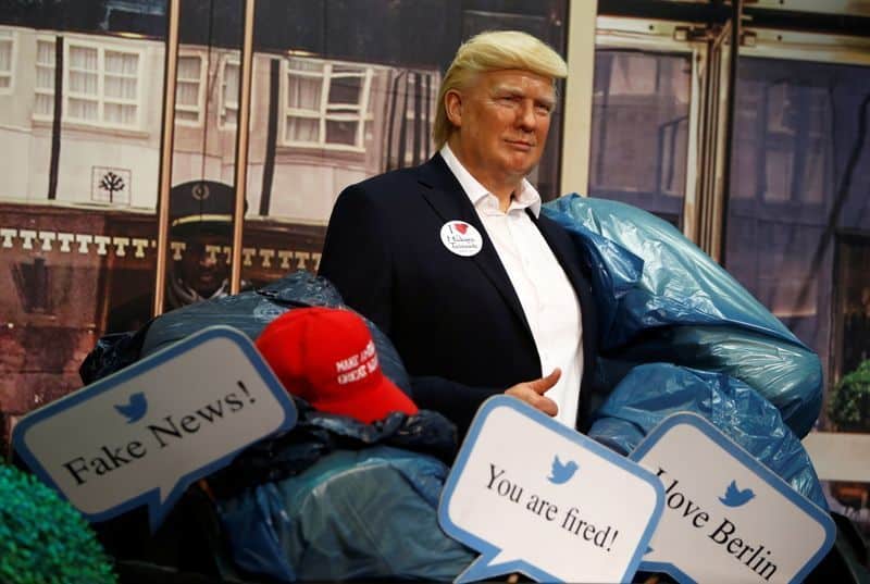 Berlin's Madame Tussauds throws wax Trump in a dumpster ahead of elections.