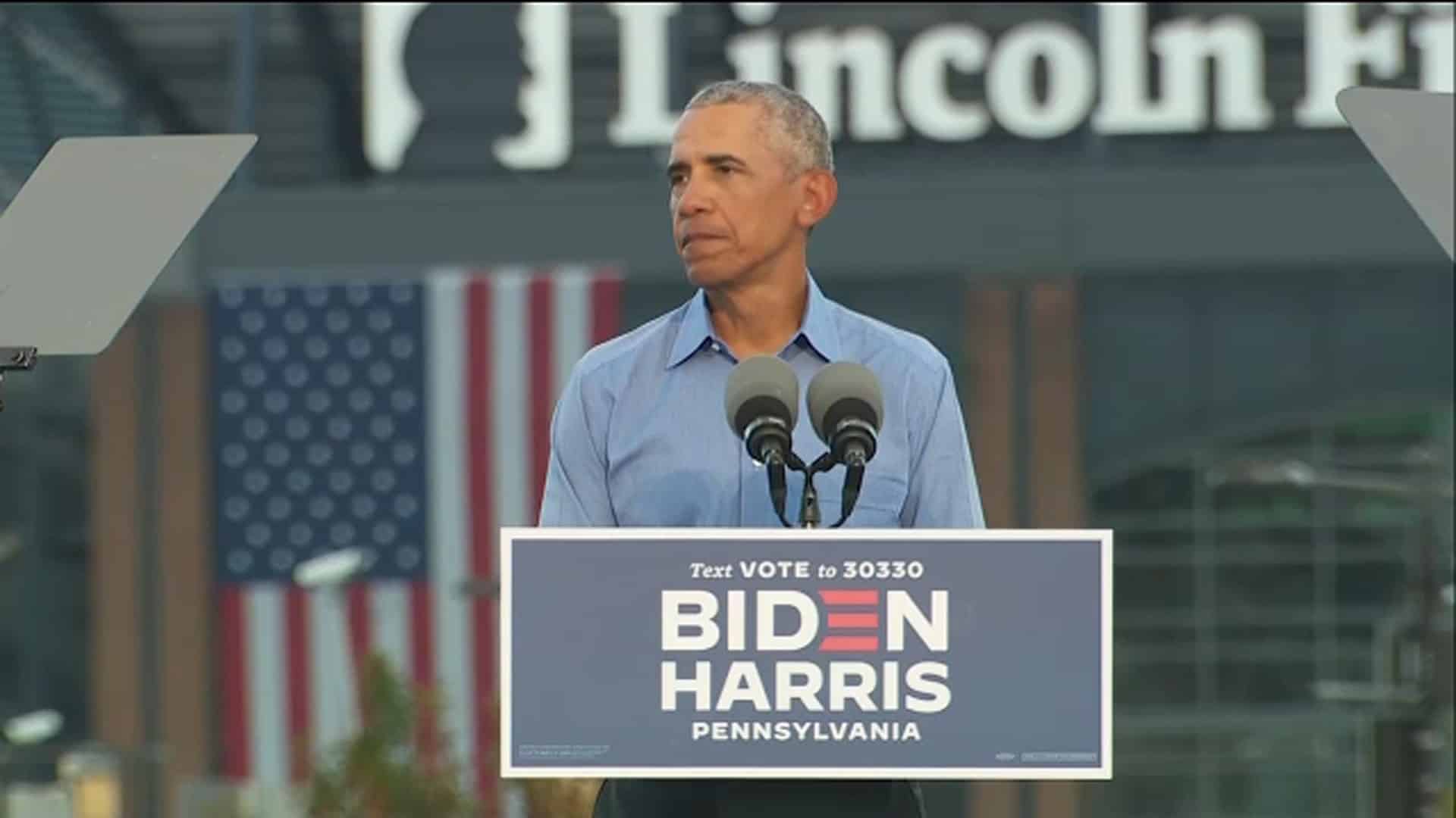 President Obama tears in Donald Trump at Biden's Pennsylvania rally.