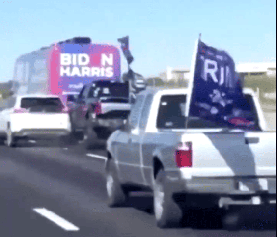 Trump supporters harass Biden campaign bus in Texas.