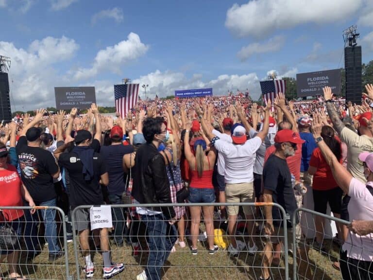 Multiple Trump supporters pass out due to extreme heat at his rally in Tampa, Florida.