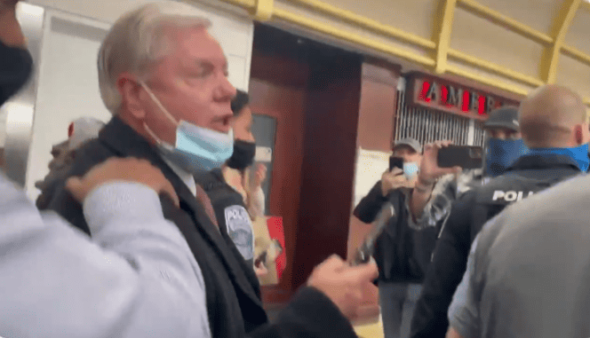 Trump supporters harass Lindsey Graham at airport: "You're a traitor"