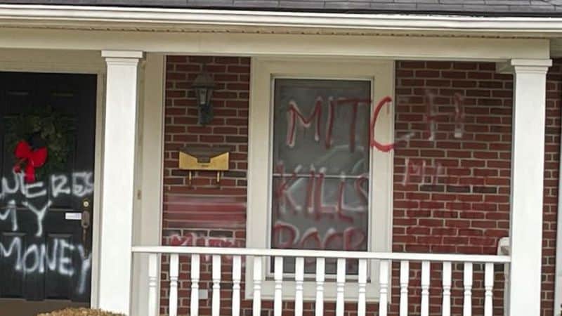 Mitch McConnell's home vandalized after blocking COVID relief.