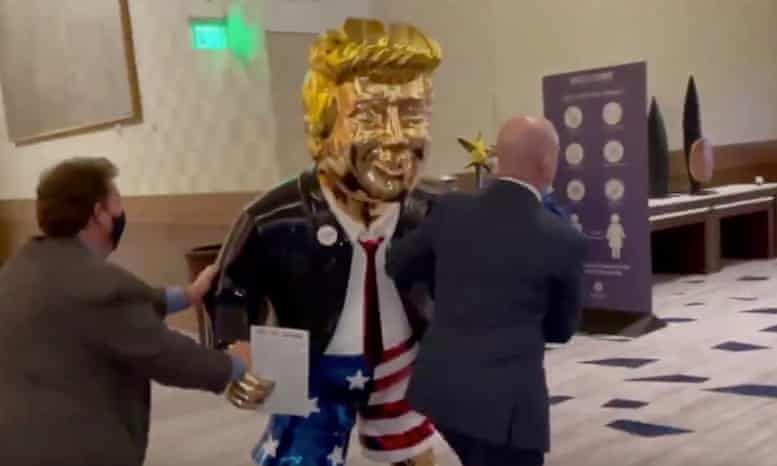 CPAC's golden statue of Donald Trump mocked online.