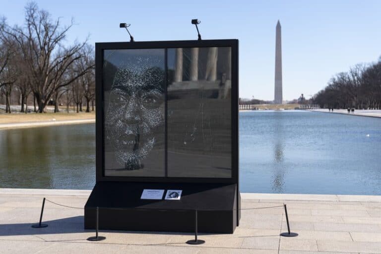 Kamala Harris’ historic election celebrated in shattered glass portrait: Report.