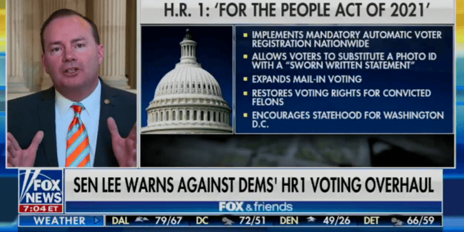 Sen. Mike Lee says HR1 which makes it easier to vote was "written in hell by the devil himself."