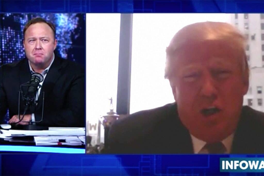 Alex Jones seen on leaked video saying "I wish I never would have f**king met Trump."
