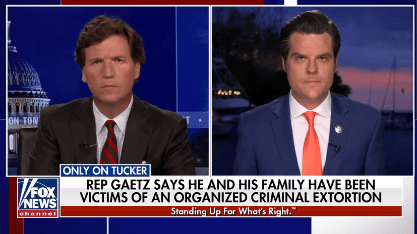 Tucker Carlson is angry at Matt Gaetz for trying to get him involved in his sexual misconduct investigation.