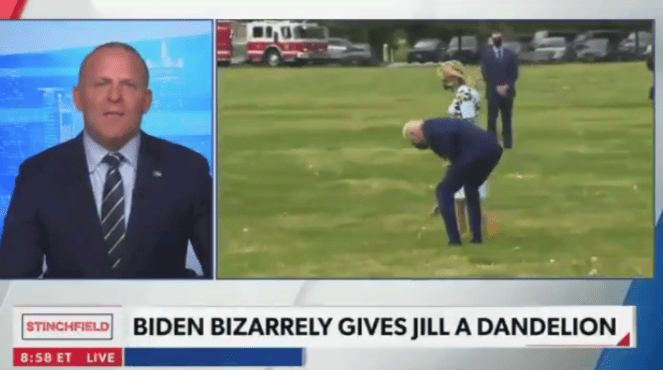 Newsmax attacks President Biden for picking a dandelion for Jill.