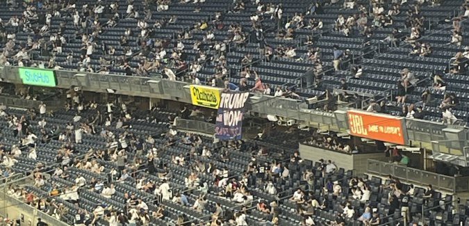 Trump booed at Yankees game, even though he wasn't there.