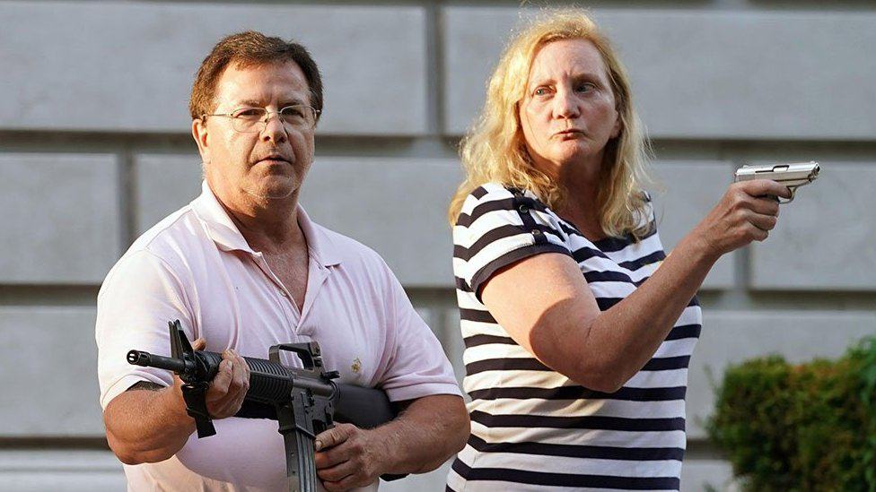 St. Louis couple that pointed guns at BLM protesters supports Rittenhouse at his trial.