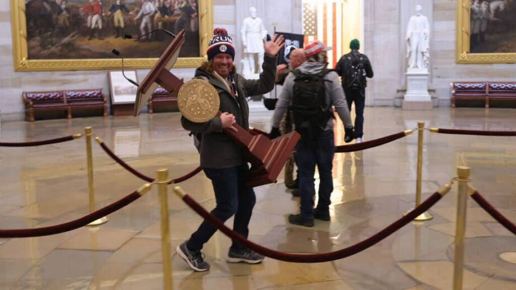 Capitol rioter who stole Pelosi's podium on Jan. 6 sentenced to prison.