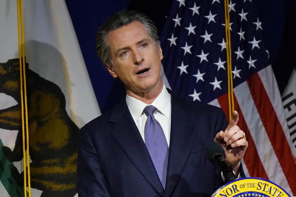 California Gov. Gavin Newsom announces Texas-style bill that let citizens sue gun manufacturers.