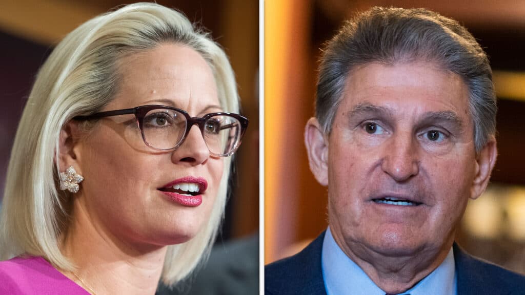 Manchin blames Sinema for Democrats not being able to do more on prescription drug pricing reform.