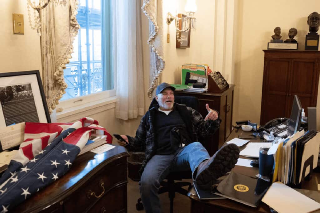 Capitol rioter who put his feet on Nancy Pelosi's desk found guilty on all counts.