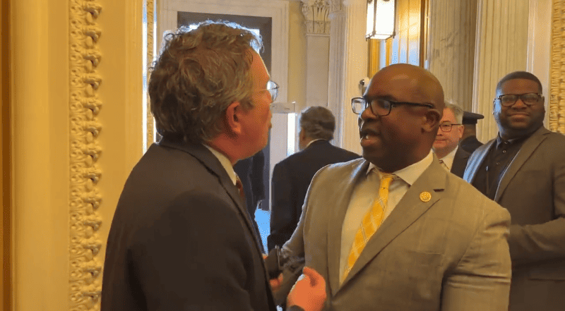 Lawmakers get in a shouting match outside House chamber over gun control.