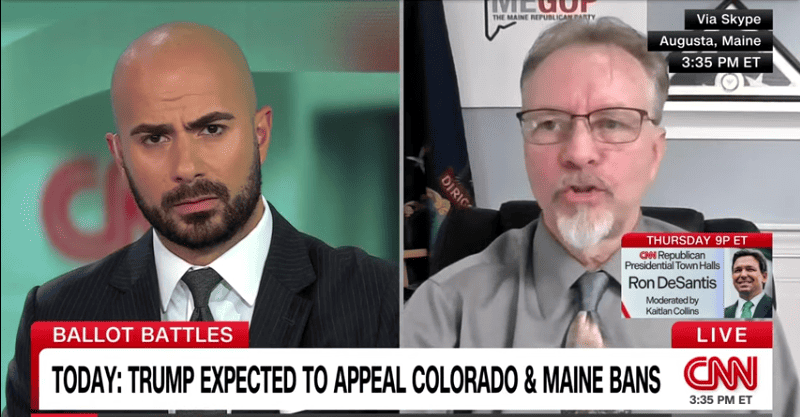 CNN host asked Maine GOP chair SEVEN times to explain why it was wrong to remove Trump from the ballot.