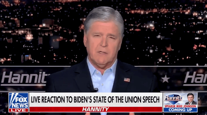 Sean Hannity criticized Joe Biden for being too energetic during SOTU.