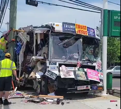 Pro-Trump 'Trust Jesus' bus crashes ahead of rally.