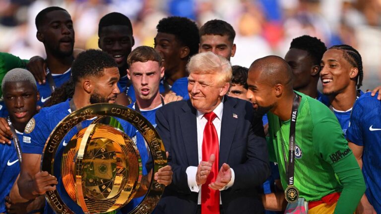 FIFA club World Cup champions confused as Trump remained on stage during celebration.